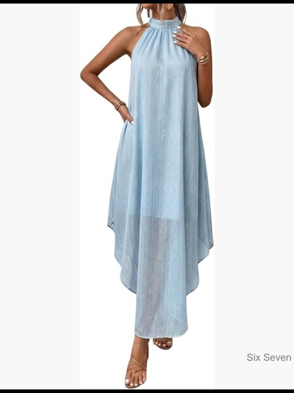 Halter Flowy Chiffon Asymmetrical Long Summer Formal Dress